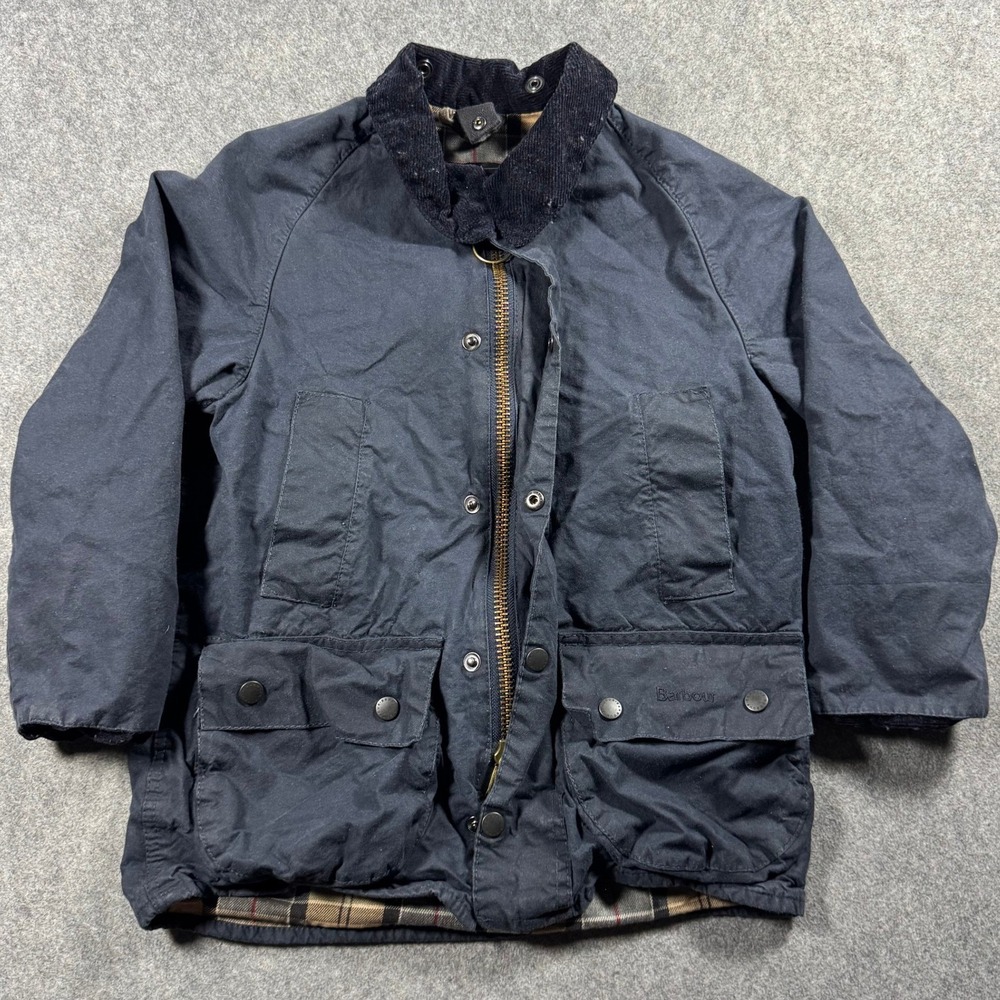 Barbour Kids XL Classic Beaufort Waxed Cotton Jacket Navy Blue Made in England